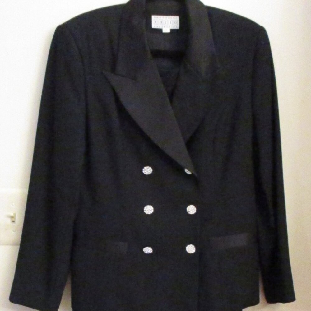 Vintage Saks Fifth Avenue Folio Coll. Formal Skirt Suit, Black, Tuxedo Style, 8